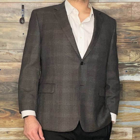 Jos. A. Bank Traveler Tailored Fit 100% Wool Multicolor Plaid Blazer Jacket 48R